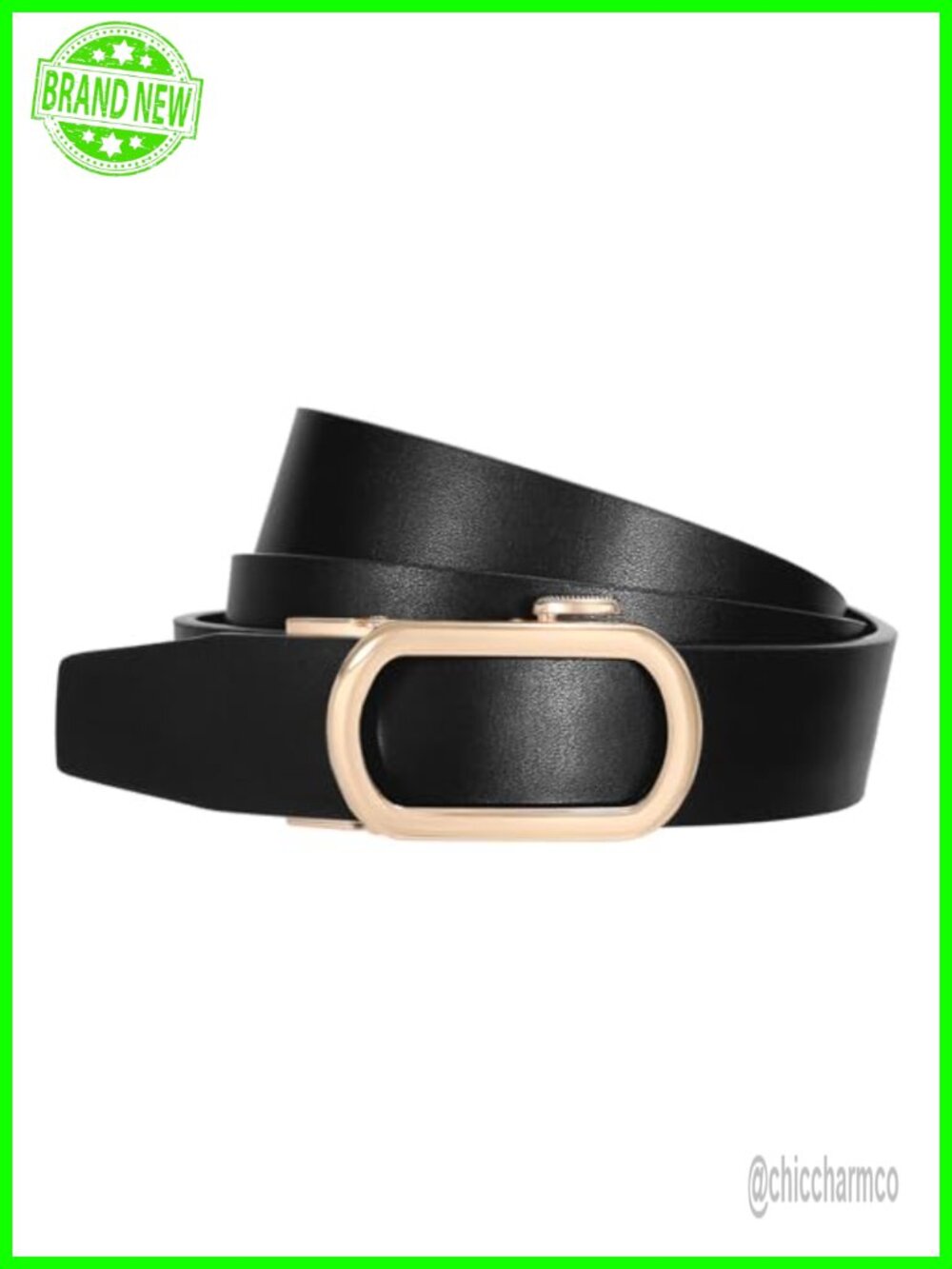 Women's Leather Ratchet Belt with Gold Automatic Sliding Buckle Adjustable Fit